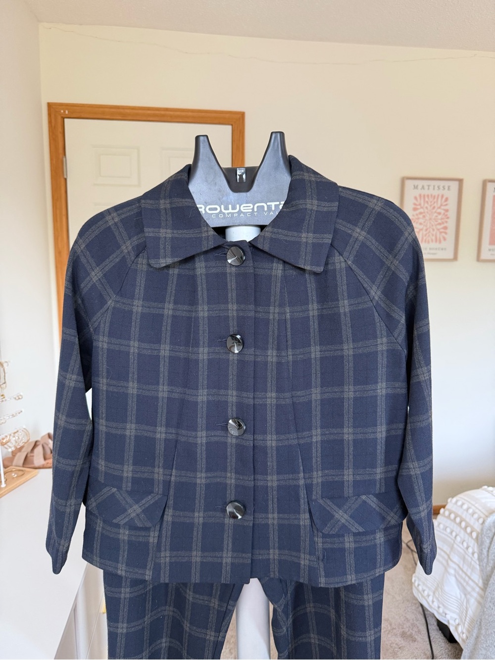 CAbi Navy Plaid Button-Front Shirt Jacket